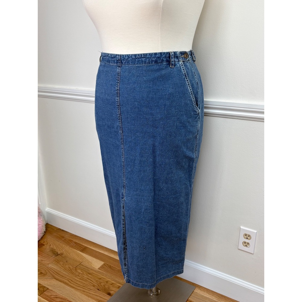 Liz Claiborne Lizwear Linen Blend Denim Midi Skirt Size 16 Pockets Front Slit